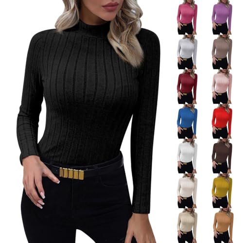 Rollkragenpullover Damen Strickpullover Stretch Pullover Weich Stehkragen Strickpulli Langarmshirt Rolli Sweater Sweatshirt Winterpullover Wickelpullover Grobstrickpullover für Herbst Winter von Generisch