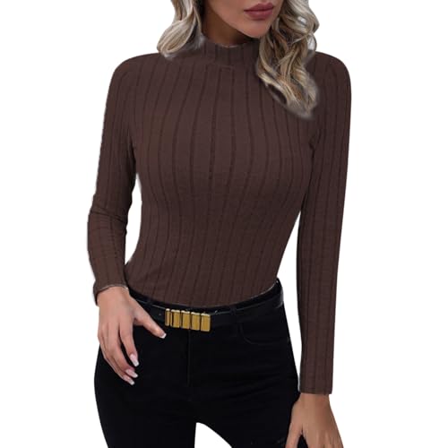 Rollkragenpullover Damen Strickpullover Stretch Pullover Weich Stehkragen Strickpulli Langarmshirt Rolli Sweater Sweatshirt Winterpullover Wickelpullover Grobstrickpullover für Herbst Winter von Generisch