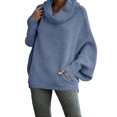 Rollkragenpullover für Damen – Fledermaus-Pullover für Damen, Winterpullover, Fleecepullover, Zopfstrickpullover, Baggy-Pullover, Rollkragenpullover, modischer Pullover, Langarm-Tops, lässig, warme von Generisch