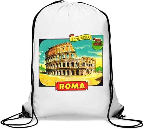 Roma IL Colosseo Rom Italy The Colosseum Retro Poster Gym Sack Casual Drawstring Bag White von Generisch