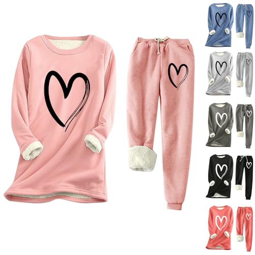 Rosa Jogginganzug Damen Hosenanzug Damen Trainingsanzug Winter Jogginganzug Mädchen Lounge Set Sportanzug Loungewear Zweiteiler Warm Hausanzug Baumwolle Herbst Outfit Freizeitanzug Winterjacke Sport,S von Generisch