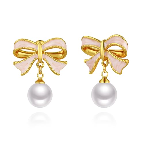 Rosa Schleifen-Creolen, zierlicher Perlen-Schmuck für Frauen, leichtes Geschenk, 0.98 x 0.2 x 1.77 in, Metall, Kein Edelstein von Generisch