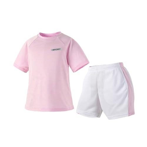 Rosa Sportbekleidung Kinder Mädchen 130 Set 2 Teiler Sportanzug Schnelltrockend Kurze Hose Und T-Shirt Sport Mode Sommer Outfit Freizeit Trainingsanzug Jogging Kleidung Lässige 2 Piece Set von Generisch