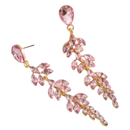 Rosa Strass Blatt Ohrhänger, Boho Stil, Lange Quaste, Ohrstecker, Leicht, Statement Schmuck für Hochzeiten, Partys, Brautschmuck, Frauen und Mädchen von Generisch