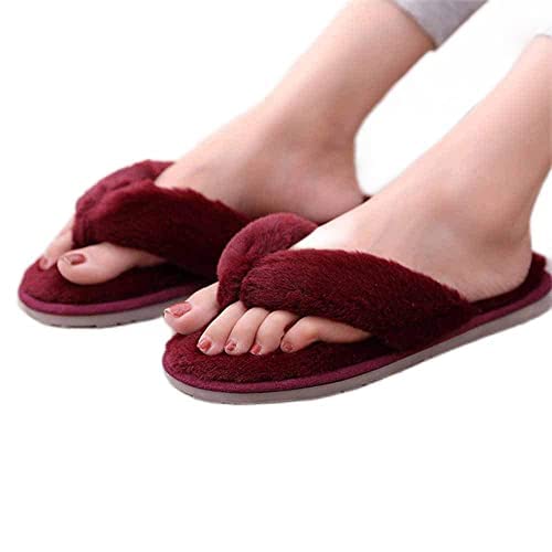 Rosa flauschige Hausschuhe für Damen, Pelzrutschen, Winter, Flip-Flops, warm, bequem, flauschig, pelzig, Hausschuhe, weiche Schuhe, flache Schuhe für drinnen und draußen, flache Sandalen für Damen von Generisch
