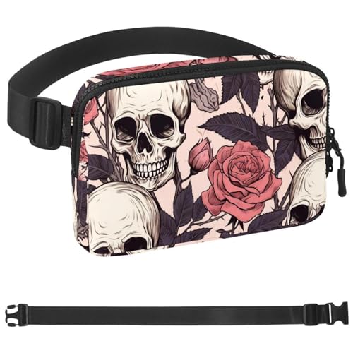 Rose Skull-830 Gürteltasche für Damen und Herren, Gürteltasche mit verstellbarem Riemen, modische Umhängetasche für Reisen, Outdoor, Laufen, Wandern, mehrfarbig, 4 x 23 x 15 cm, mehrfarbig, von Generisch