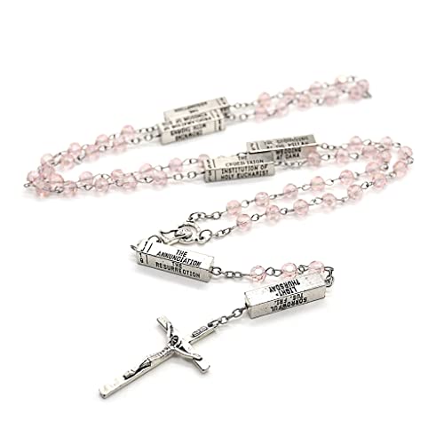 Rosenkranz-Halskette für Damen und Herren, 6 mm Glaskristallperlen mit 49 cm Kette, katholischer, religiöser Schmuck für Gebet, Meditation, Geschenk, 3.12x2.34in, Glaskristall-Legierung von Generisch