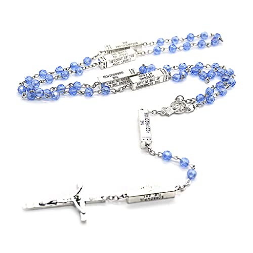 Rosenkranz-Halskette für Damen und Herren, 6 mm Glaskristallperlen mit 49 cm Kette, katholischer, religiöser Schmuck für Gebet, Meditation, Geschenk, 6mm 2.7*4.6CM,1.5*1.8cm Length 49cm von Generisch