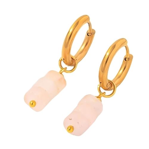 Rosenquarzperlen, Baumelnde Tropfenohrringe für Frauen, Handgefertigte Edelstein Flachscheibenperlen, Baumelnde Huggie Creolen, Retro Boho Sommer Strandschmuck von Generisch