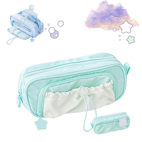 Rosy Posy Federmäppchen, süßes Kawaii Rosy Posy Federmäppchen, großes Federmäppchens mit Kordelzug und Mehreren Taschen for Mädchen(Grün) von Generisch