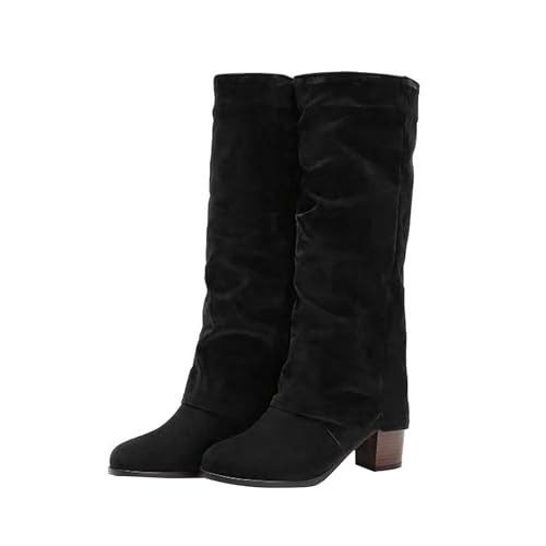 Rot Cowboyboots Stiefel Damen Weit Boots Stiefel Damen-Stiefel mit mittlerer Wade, Weihnachten, Winter, modische Stiefel für Frauen mit Absatz, breite Boots Damen Schwarz SchnüRStiefel (Black, 43) von Generisch