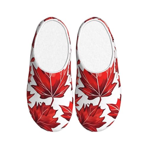 Rot Herbst Ahornblatt Damen Hausschuhe Flanell Haus Pantoffeln für Herren Herbst Blätter rutschfeste Warme Winterschuhe für Indoor Outdoor, mehrfarbig, 3X-Large von Generisch