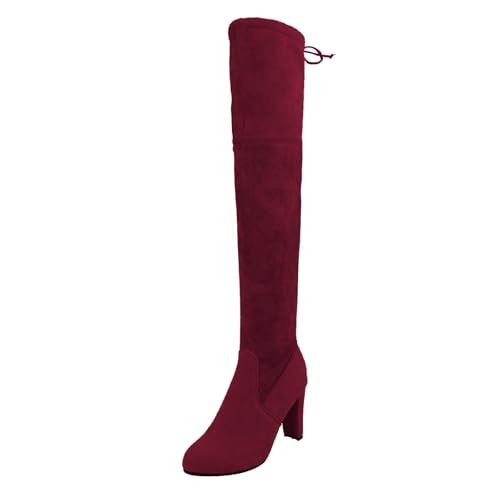 Rot Winterschuhe Damen Elegant Spitze Hoch Absatz Overknees Bequem Thermo Gefüttert Orthopädische SchnüRstiefel Freizeit Breite Fuße Rutschfest Winterstiefel Overknee Boots 36 von Generisch