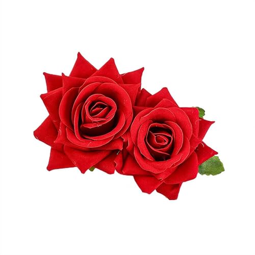 Rote Blumen-Haarspange mit Samt-Rosen, doppelschichtiger floraler Seitenclip, elegantes Braut-Hochzeitszubehör für Frauen, perfekt für Abschlussball, Party oder Geschenk (Weinrot) von Generisch
