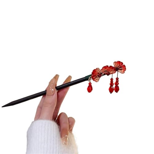 Rote Haarnadel, Kopfbedeckung, handgefertigt, Mehrzweck-Haarnadel mit roten Rosen (Stil 08) von Generisch