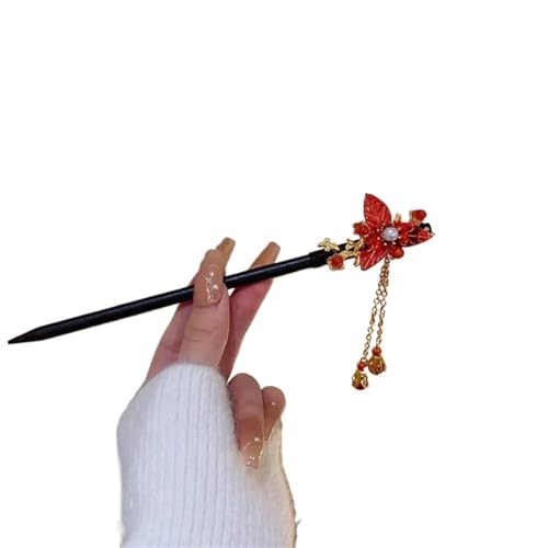 Rote Haarnadel, Kopfbedeckung, handgefertigt, Mehrzweck-Haarnadel mit roten Rosen (Stil 10) von Generisch