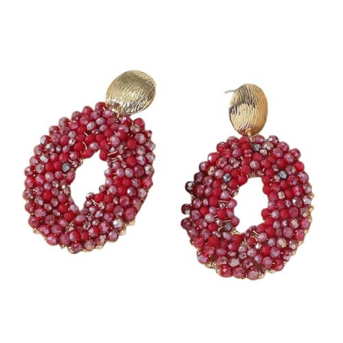 Rote Handgefertigte Perlen Tropfenohrringe, Statement Perlen Ohrringe Im Bohemia Stil, Zierlicher Perlenschmuck für Frauen und Mädchen, Sommerferien von Generisch