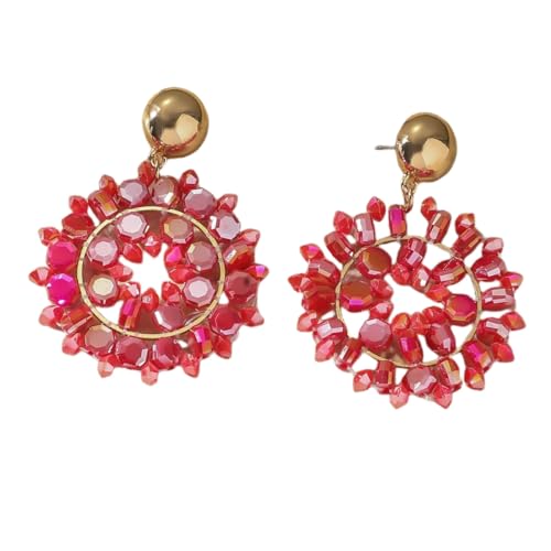 Rote Perlenblumenohrringe für Frauen – Bohemian, Handgefertigt, Farbenfroh, Statement Ohrstecker, Trendiger, Süßer Sommerschmuck für Mädchen von Generisch