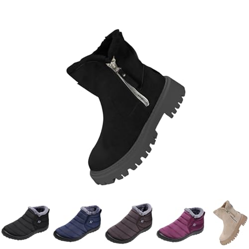 Rote Schuhe Damen Winter Fleece Gefüttert Dicke Stiefeletten Bequem Wasserdicht rutschfest Stiefel Minimalistisch Breite Füße Plateau Boots Gummistiefel Kurz Damen Schwarz 42 von Generisch