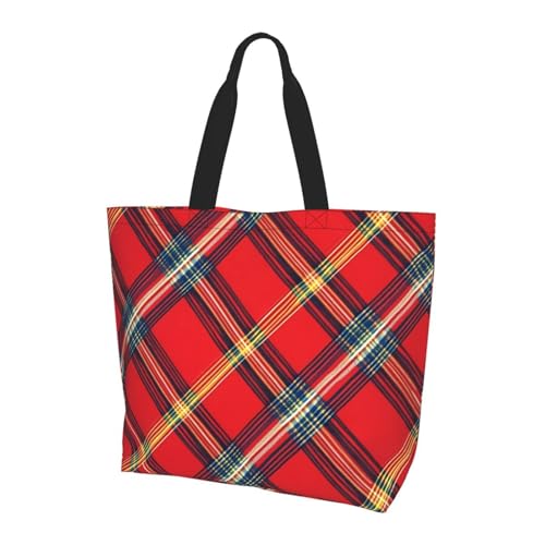 Rote Tartan Tote Bag Damen Schulterhandtaschen Vintage Gitter Einkaufstaschen Wasserabweisend Große Handtasche mit Innentasche für Arbeit Reise Schule von Generisch