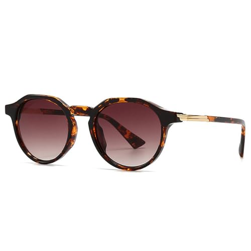 Round Women Gradient Sunglasses Shades UV400 Retro Men Punk Sun Glasses(Leopard Tea Gradient) von Generisch