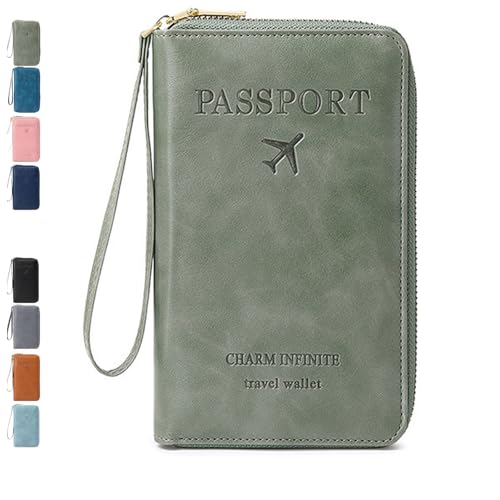 Rowgins Multi-Functional Rfid Passport Wallet,Passport Holder for Travel Essentials Women & Men,Wallet Cover Case - Secure Id Card Organizer with Anti-Theft Protection (Green) von Generisch