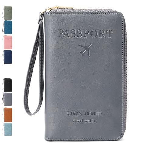 Rowgins Multi-Functional Rfid Passport Wallet,Passport Holder for Travel Essentials Women & Men,Wallet Cover Case - Secure Id Card Organizer with Anti-Theft Protection (Grey) von Generisch