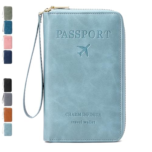 Rowgins Multi-Functional Rfid Passport Wallet,Passport Holder for Travel Essentials Women & Men,Wallet Cover Case - Secure Id Card Organizer with Anti-Theft Protection (Sky Blue) von Generisch