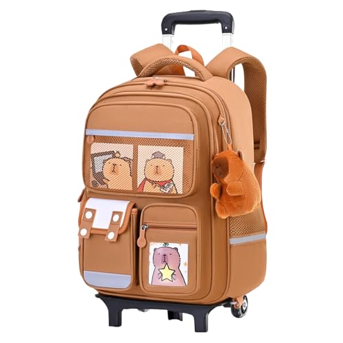 Rucksack Mit Rollen,Mit Capybara Muster Rucksack Auf Rädern | Ausziehbarer Griff Höhenverstellbar Koffer Tasche Für Mädchen Kinder Schule College Reisen Übernachtung Beruf Arbeit von Generisch