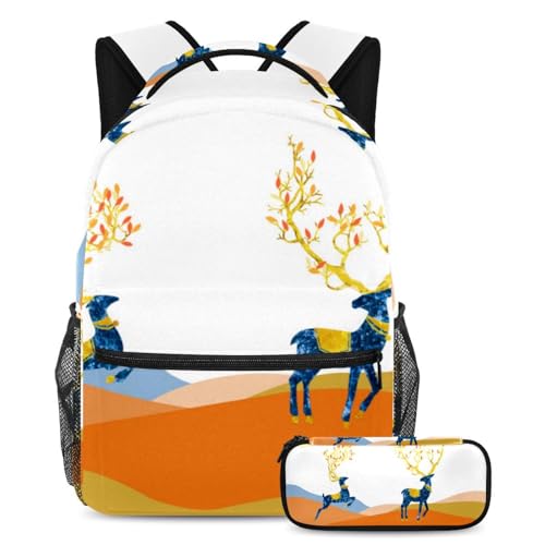 Rucksack mit Federmäppchen, 2-teiliges Set, perfekt für Studenten, Jungen, Mädchen und Teenager, Mehrfarbig Nr. 02, B：29.4x20x40cm P：19x7.5x3.8cm, Tagesrucksäcke von Generisch