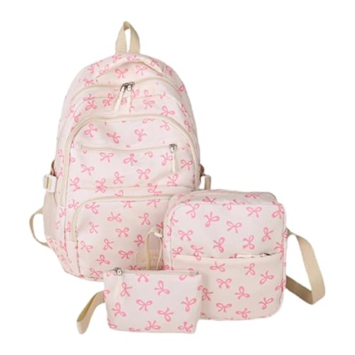 Rucksack mit Schleife, 3-teiliges Set für Mädchen, niedlicher Schulrucksack, Umhängetasche und Federmäppchen, großes Fassungsvermögen, wasserabweisend, stilvolles adrettes Design, rose, modisch von Generisch