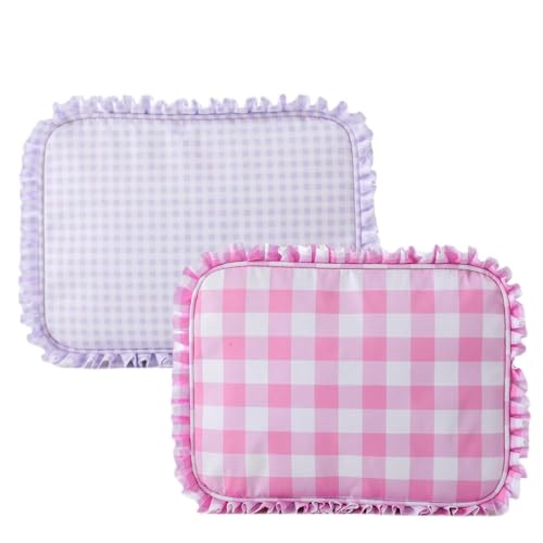 Rüschentasche, groß, Reise-Kosmetiktasche, niedlich, kariert, Kosmetik-Organizer für Damen, Gingham-Rüschen-Make-up-Tasche, 2 Stück - C, Klassisch von Generisch