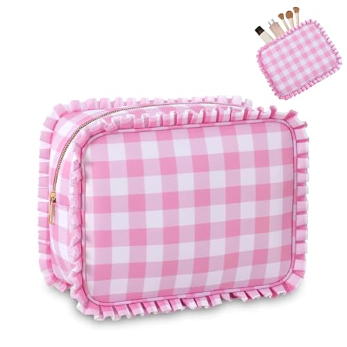 Rüschentasche, große Reise-Kosmetiktasche für Damen, multifunktionaler Organizer, karierte Kulturbeutel für Damen, rose, 2pcs, modisch von Generisch