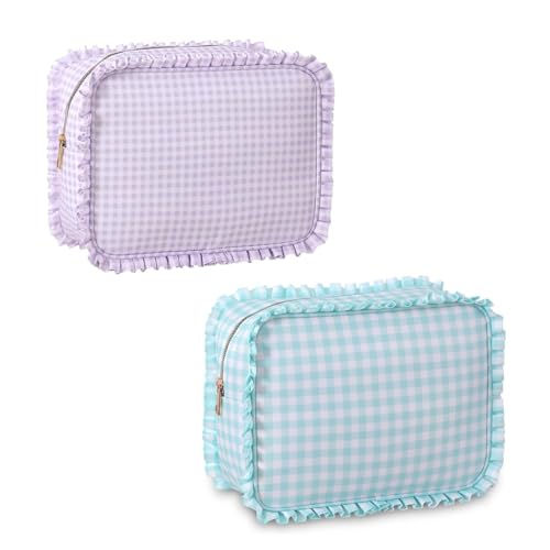 Rüschentasche, niedlicher Reisesack, Gingham-Rüschentaschen, Kosmetik-Organizer für Damen, Kulturbeutel, Geschäftsreise, 2 Stück, modisch von Generisch