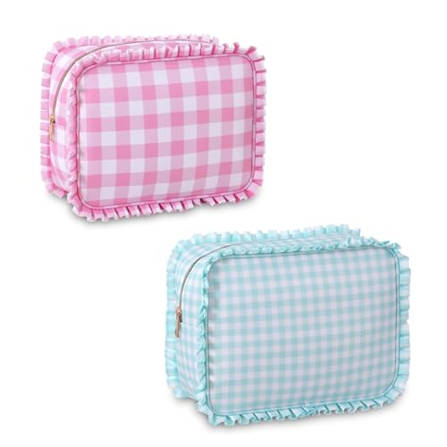 Rüschentasche, niedlicher Reisesack, Gingham-Rüschentaschen, Kosmetik-Organizer für Damen, Kulturbeutel, Geschäftsreise, 2 Stück - B, modisch von Generisch