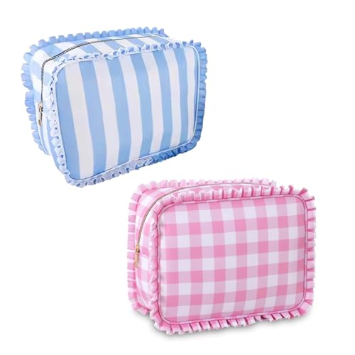 Rüschentasche, niedlicher Reisesack, Gingham-Rüschentaschen, Kosmetik-Organizer für Damen, Kulturbeutel, Geschäftsreise, 2 Stück - D, modisch von Generisch