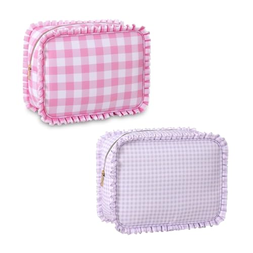 Rüschentasche, niedlicher Reisesack, Gingham-Rüschentaschen, Kosmetik-Organizer für Damen, Kulturbeutel, Geschäftsreise, 2 Stück - F, modisch von Generisch