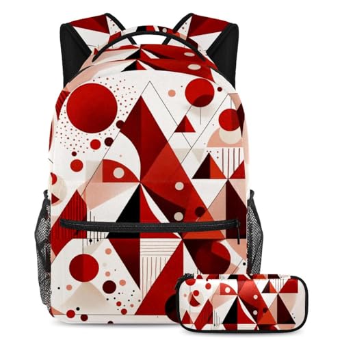 Rüsten Sie Ihre Schulutensilien auf, Rucksack mit Federmäppchen, perfekt für Jungen, Mädchen und Teenager, rot, abstrakt, geometrisch, mehrfarbig, B：29.4x20x40cm P：19x7.5x3.8cm, Tagesrucksäcke von Generisch