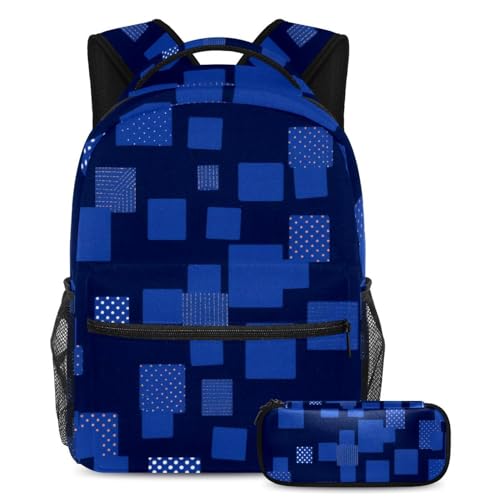 Rüsten Sie sich auf Erfolg mit unserem 2-teiligen Kinder-Schulranzen-Set mit großem Fassungsvermögen und Federmäppchen für Jungen, Mädchen, Teenager, blau, quadratisch, geometrisch, mehrfarbig, von Generisch