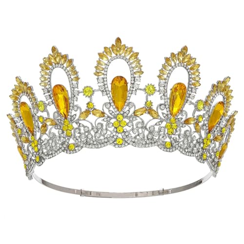 Runde Krone für Damen, Kristallfedern, eine königliche Königin, Strass, Diadem Haar-Accessoire für Festzugs-Gewinner und Fantasy-Fotoshootings, Tiaras, Diadem Diademe für Damen, Haar-Accessoire von Generisch