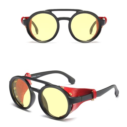 Runde Leder-Sonnenbrille für Damen, Steampunk-Niet-Sonnenbrille, UV400, Brillenschattierungen, C6, Einheitsgröße von Generisch