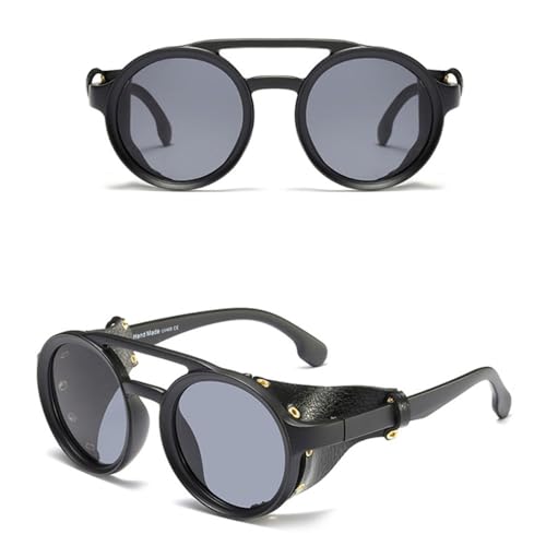 Runde Leder-Sonnenbrille für Damen, Steampunk-Niet-Sonnenbrille, UV400, Brillenschattierungen, C7, Einheitsgröße von Generisch