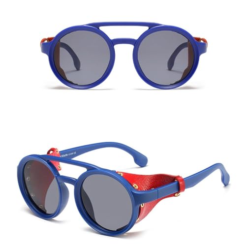 Runde Leder-Sonnenbrille für Damen, Steampunk-Niet-Sonnenbrille, UV400, Brillenschattierungen, c2, Einheitsgröße von Generisch