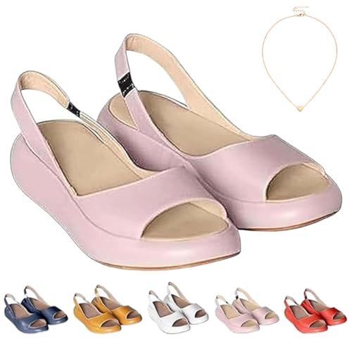 Runde Peep-Toe-Sandalen zum Hineinschlüpfen, ultraweiche, leichte Fußgewölbeunterstützung, einfaches Hineinschlüpfen (Rosa, Erwachsene, Damen, 43, Numerisch, EU Schuhgrößensystem, M) von Generisch