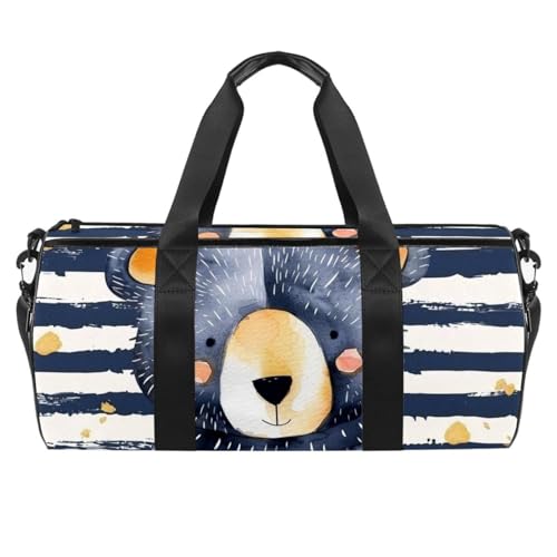 Runde Sporttasche mit abnehmbarem Schultergurt, Aquarellfarben, niedlicher blauer Bär, Trainingshandtasche für Damen und Herren, mehrfarbig, Einheitsgröße, Handgepäck Runde Sporttasche mit abnehmbarem Schultergurt, Aquarellfarben, niedlicher blauer Bär, Trainingshandtasche für Damen und Herren, mehrfarbig, Einheitsgröße, Handgepäck von Generisch