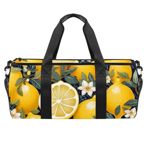 Runde Sporttasche mit abnehmbarem Schultergurt, frische Zitronenblüte, Trainingshandtasche für Damen und Herren, mehrfarbig, Einheitsgröße, Handgepäck Runde Sporttasche mit abnehmbarem Schultergurt, frische Zitronenblüte, Trainingshandtasche für Damen und Herren, mehrfarbig, Einheitsgröße, Handgepäck von Generisch