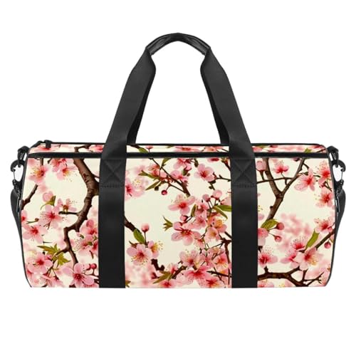 Runde Sporttasche mit abnehmbarem Schultergurt, rosa Blumen im Ast, Trainingshandtasche, Übernachtungstasche für Damen und Herren, mehrfarbig, Einheitsgröße, Handgepäck Runde Sporttasche mit abnehmbarem Schultergurt, rosa Blumen im Ast, Trainingshandtasche, Übernachtungstasche für Damen und Herren, mehrfarbig, Einheitsgröße, Handgepäck von Generisch