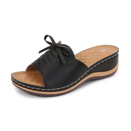 Runde Zehen, Damenschuhe, bequeme Sandalen, rutschfeste Sandalen mit abfallendem Absatz, Schwarz , 39 2/3 EU von Generisch