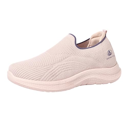 Runde Zehenpartie, flach, atmungsaktiv, fliegendes Gewebe, große Größe, lässige Halbschuhe Plateau Schuhe Damen Schwarz Lack (Pink, 38) von Generisch