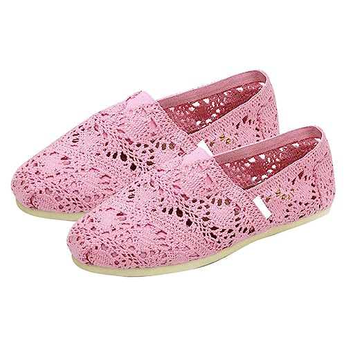 Runde Zehenpartie Spitze Ballett Häkeln Flats Espadrilles Damen Komfort Atmungsaktiv Slip On Flache Schuhe Spitze Ballerinas Pumps Cut Out Slip On Ballerina Spitze Flache Schuhe Damen Weite Passform von Generisch
